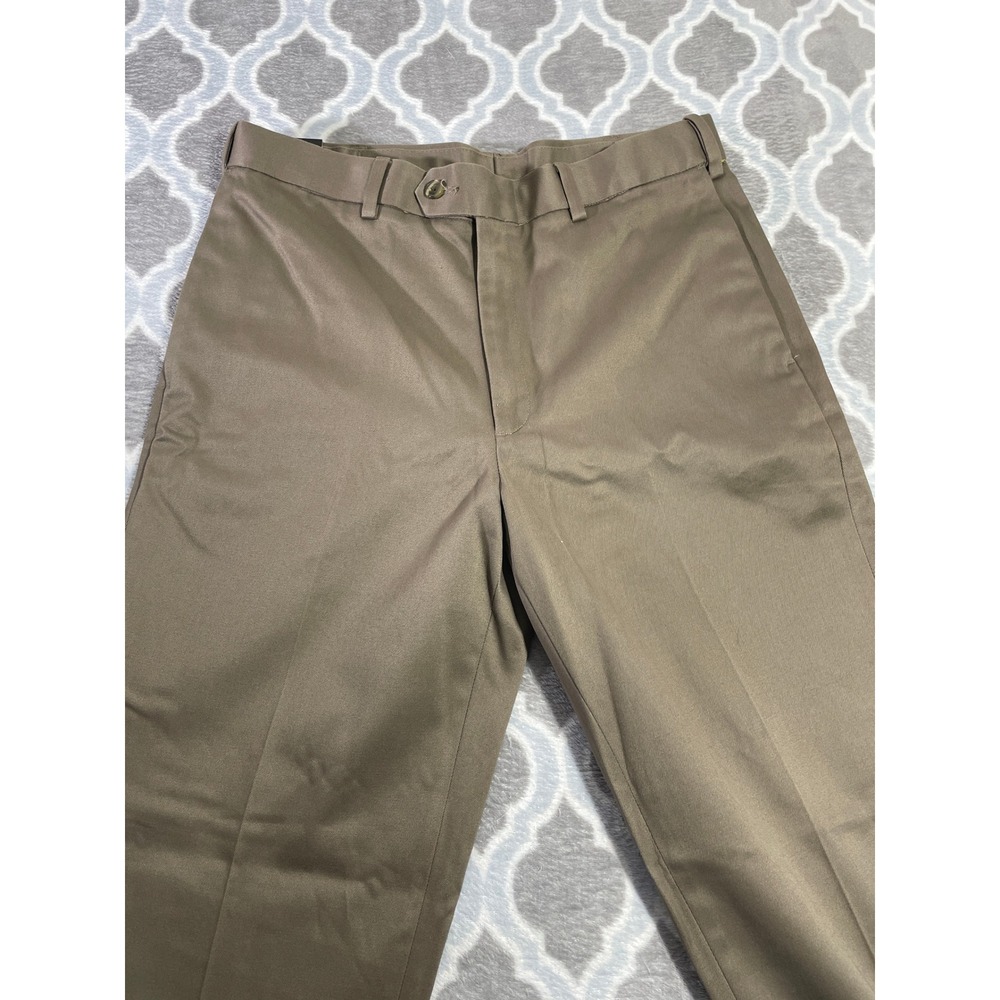 Perry Ellis Portfolio Dress Pants Mens 32x30 Brown Flat Front No Iron Cotton - Picture 7 of 11